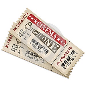 Retro stylized cinema tickets. Admission tickets isolated on white background