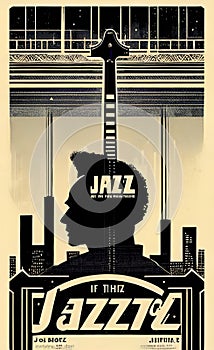 Retro stylized poster on the theme of jazz. Artistic allegory.