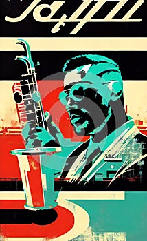 Retro stylized poster on the theme of jazz. Artistic allegory.