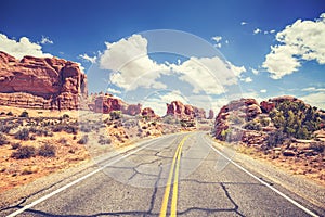 Retro stylized scenic road, Arches National Park, USA