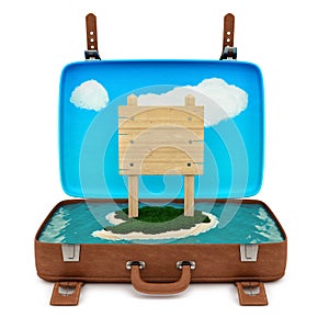 Retro suitcase with a sign