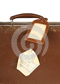 Retro suitcase with travel tag
