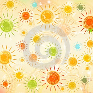 Retro summer background with motley suns