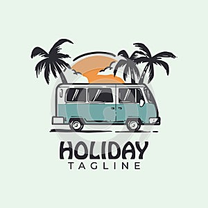 Retro summer holiday logo template