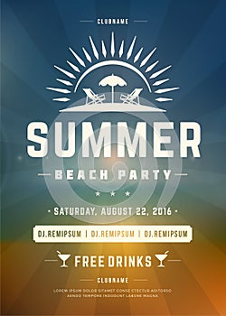 Retro Summer Holidays Beach Party Poster or Flyer Design Template