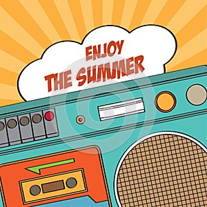 Retro summer poster with boombox