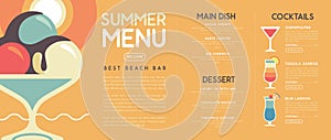 Retro summer restaurant cocktail menu design.