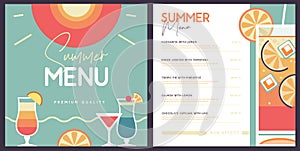 Retro summer restaurant cocktail menu design.