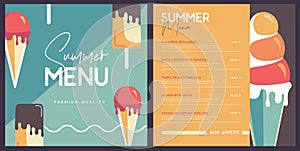 Retro summer restaurant menu design with ice cream.