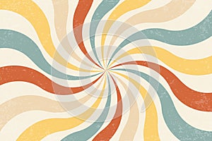 Retro sun burst vintage background. Swirl wallpaper with grunge. Spiral rays circus illustration for banner, poster