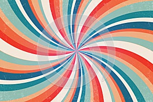 Retro sun burst vintage background. Swirl wallpaper with grunge. Spiral rays circus illustration for banner, poster