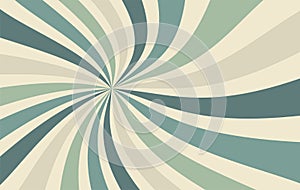 Retro sunburst background vector with spiral or swirl striped pattern and cool colors of blue green and beige
