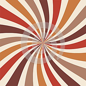 Retro sunburst background vector with spiral or swirl striped pattern and warm earthy colors of orange gold and brown beige