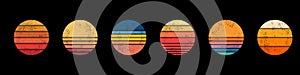 Retro sunset collection icon set. vector