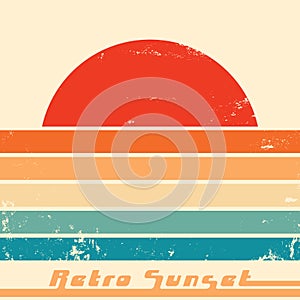 Retro Sunset poster with vintage grunge texture.