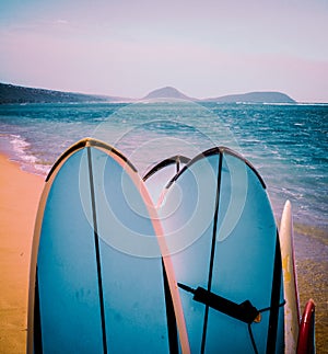 Retro Surfboards On Beach