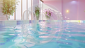 retro swimming pool in pastel blue and pink colors