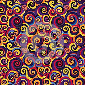 Retro Swirl Pattern Psychedelic 70s Colors Seamless Design photo