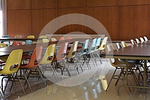 Retro table and chairs in a cafeteria in a school