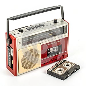 Retro tape cassette player isolated on white background photo