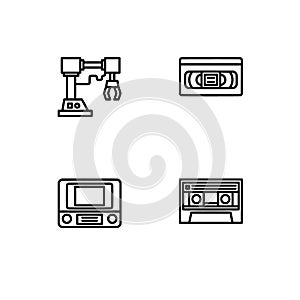 Retro tech and gadets. Set outline icon EPS 10 vector format. Professional pixel perfect black, white icons optimized for both lar