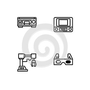 Retro tech and gadets. Set outline icon EPS 10 vector format. Professional pixel perfect black, white icons optimized for both lar