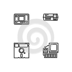 Retro tech and gadets. Set outline icon EPS 10 vector format. Professional pixel perfect black, white icons optimized for both lar photo