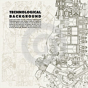 Retro technical background, drawing engine