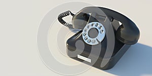 Retro telephone, black old phone isolated on white background, copy space. 3d illustration