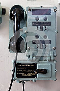Retro telephone communication device aboard military navy ship