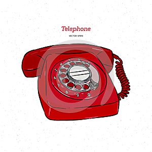 Retro telephone, hand draw sketch vector