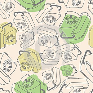 Retro telephone pattern seamless. phone with receiver background texture