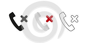 Retro telephone receiver. Three different styles: black, color and outline. Handset symbol. Check mark, red cross sign. Vector