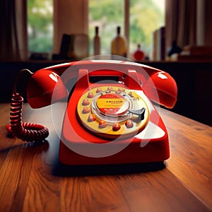 Retro telephone. Vintage style. An old telephon with rotary dial.