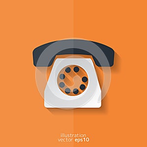 Retro telephone web icon. Flat design.