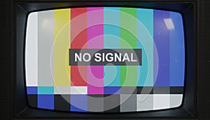 Retro television with color bars displaying no signal error
