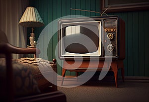 Retro television from the fifties, old fashioned vintage living room illustration