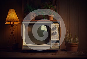 Retro television from the fifties, old fashioned vintage living room illustration