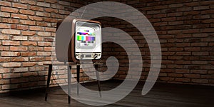 Retro television set, brick walls - 3D illustration