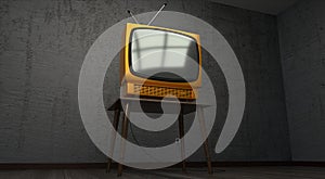 Retro television set, concrete walls - 3D illustration