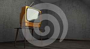 Retro television set, concrete walls - 3D illustration