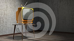 Retro television set, concrete walls - 3D illustration