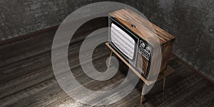 Retro television set, concrete walls - 3D illustration