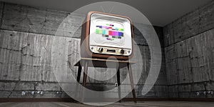 Retro television set, concrete walls - 3D illustration