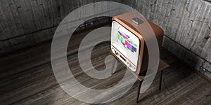 Retro television set, concrete walls - 3D illustration