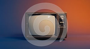 Retro Television Set on Gradient Background Vintage television nostalgic vibes empty screen warmcool color gradient retro photo