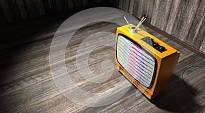 Retro television set, wooden walls and floor - 3D illustration