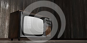 Retro television set, wooden walls and floor - 3D illustration