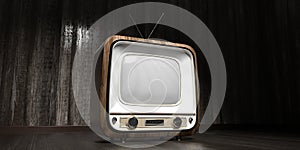 Retro television set, wooden walls and floor - 3D illustration