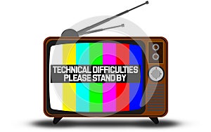Retro television with technical difficulties warning